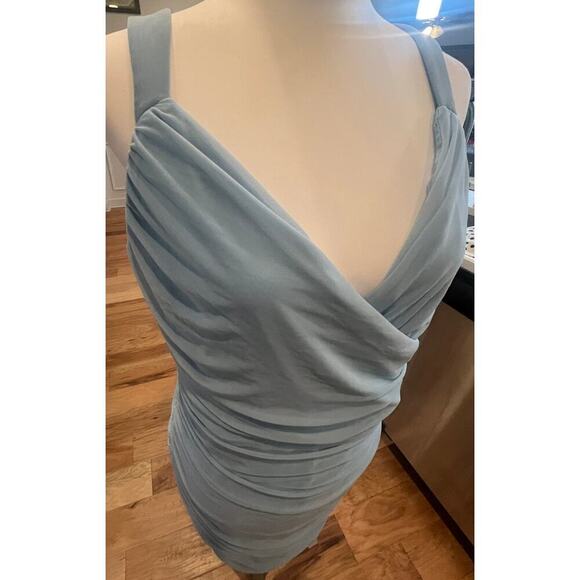 FASHION NWT CHIFFON SCRUNCH BABY BLUE KNEE LENGTH DRESS WOMENS XL - Picture 4 of 10